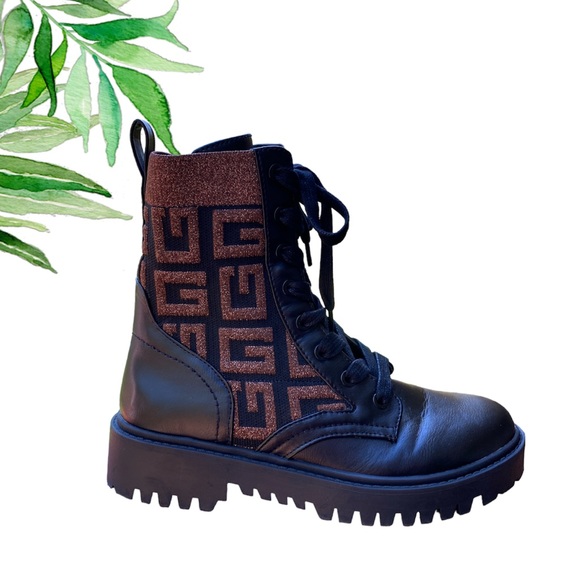 Guess Women's Olinia Logo Knit Combat Lug Sole Boots - 6.5 - Picture 2 of 7